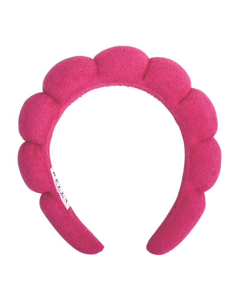 Hot pink plush spa headband with rounded padded sections