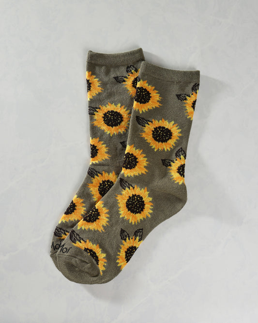 Olive Combo - Majestic Flower Sunflower Bamboo Crew Sock - Infinity Classics International Inc.