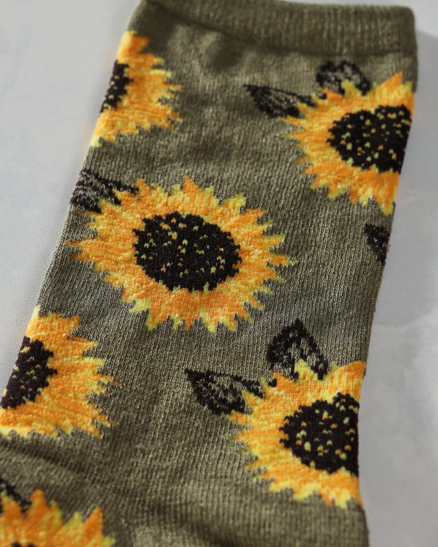 Olive Combo - Majestic Flower Sunflower Bamboo Crew Sock - Infinity Classics International Inc.