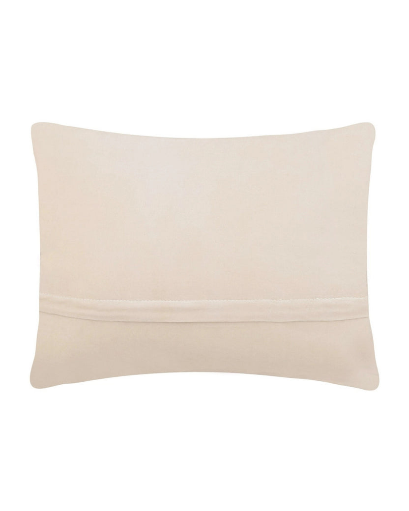 Back of an ivory rectangular pillow with a horizontal closure seam