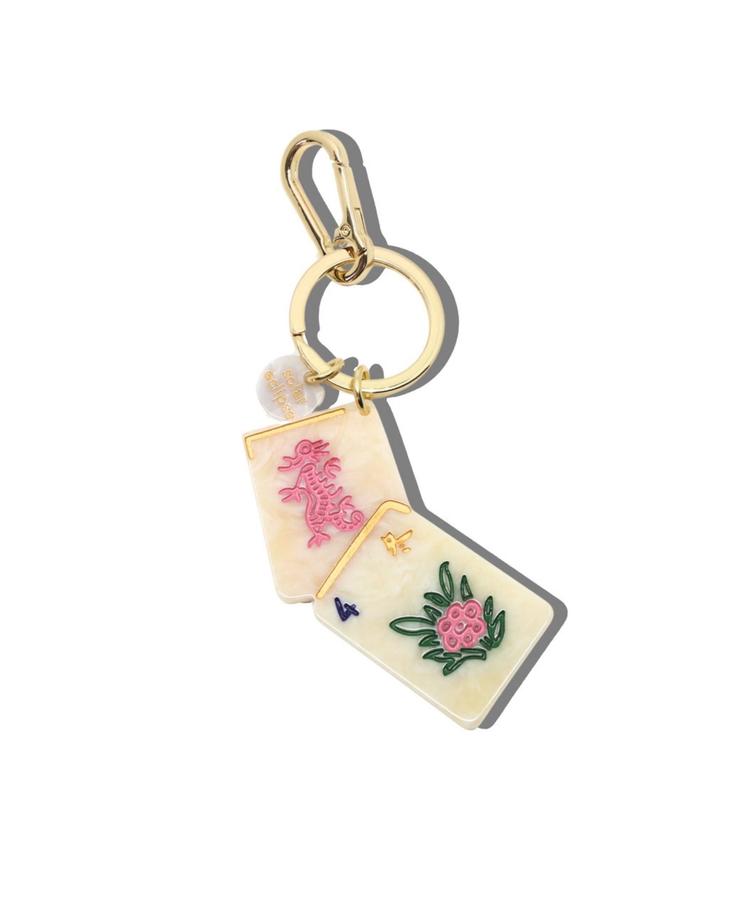 Ivory Combo - Hand Painted Flower Mahjong Bag Charm + Keychain - Solar Eclipse