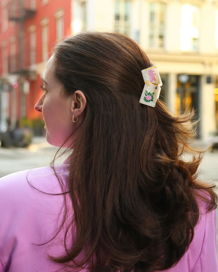 Ivory Combo - Hand Painted Mini Flower Mahjong Claw Clip - Solar Eclipse - Printfresh