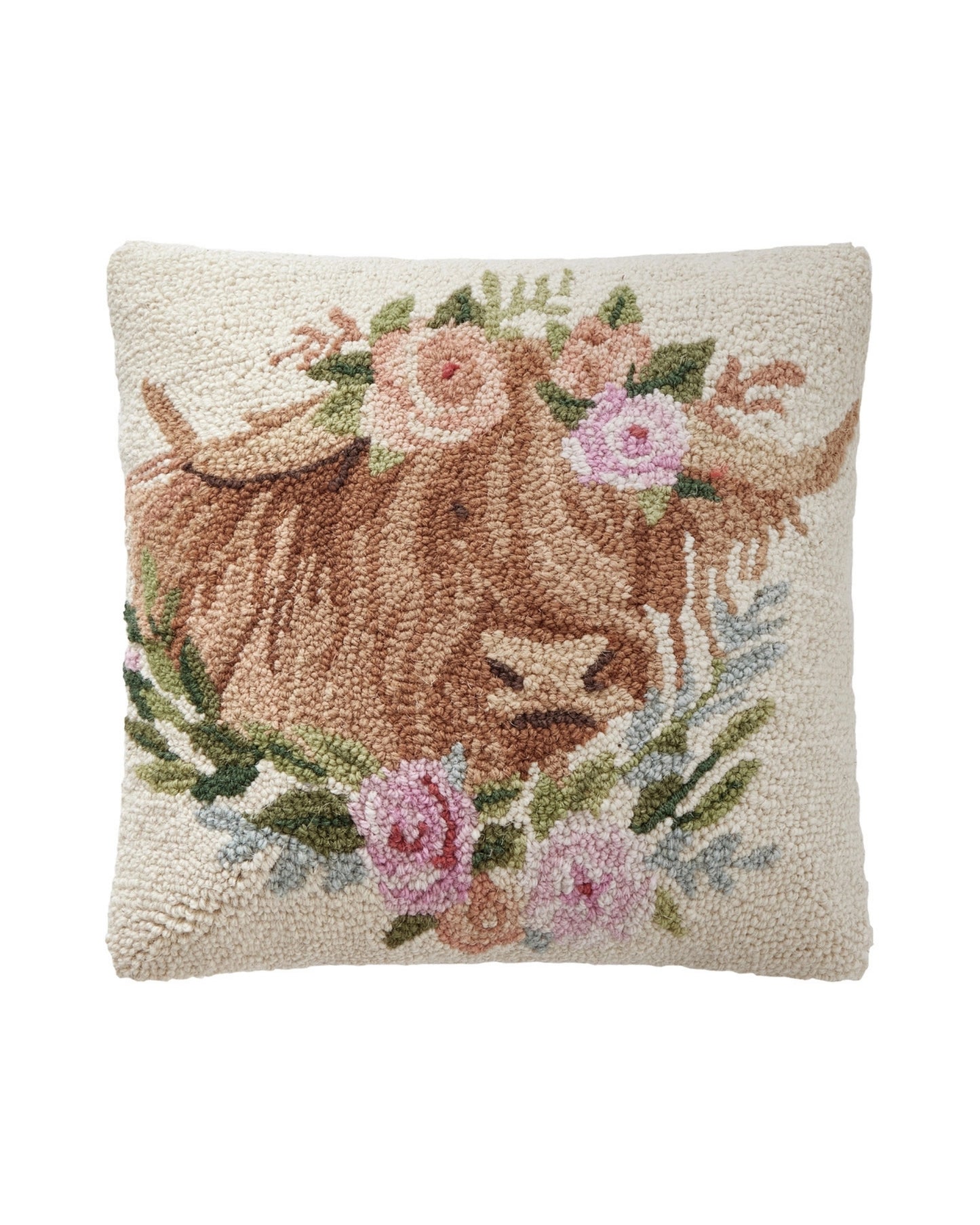 Ivory Combo - Highland Cow Hook Pillow - Peking Handicraft