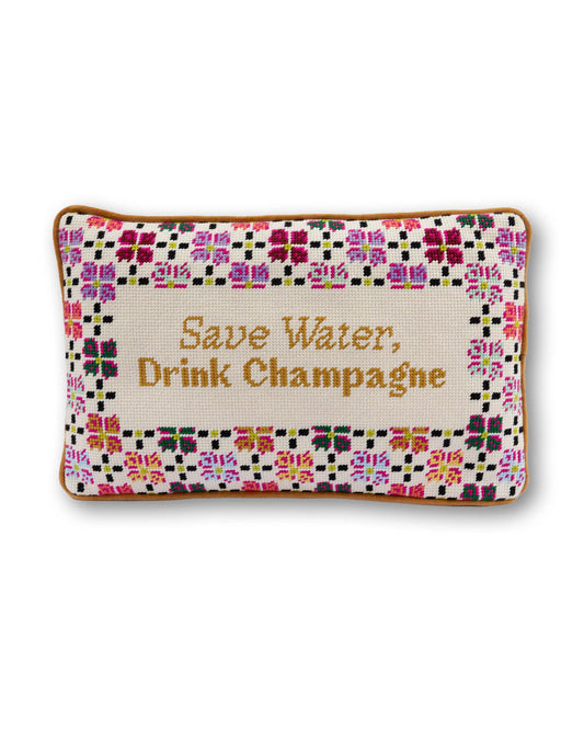 Ivory - Drink Champagne Needlepoint Pillow - Furbish Studio
