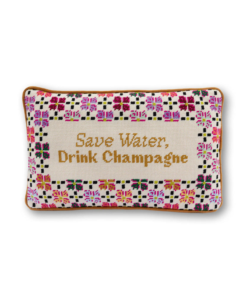 Ivory - Drink Champagne Needlepoint Pillow - Furbish Studio