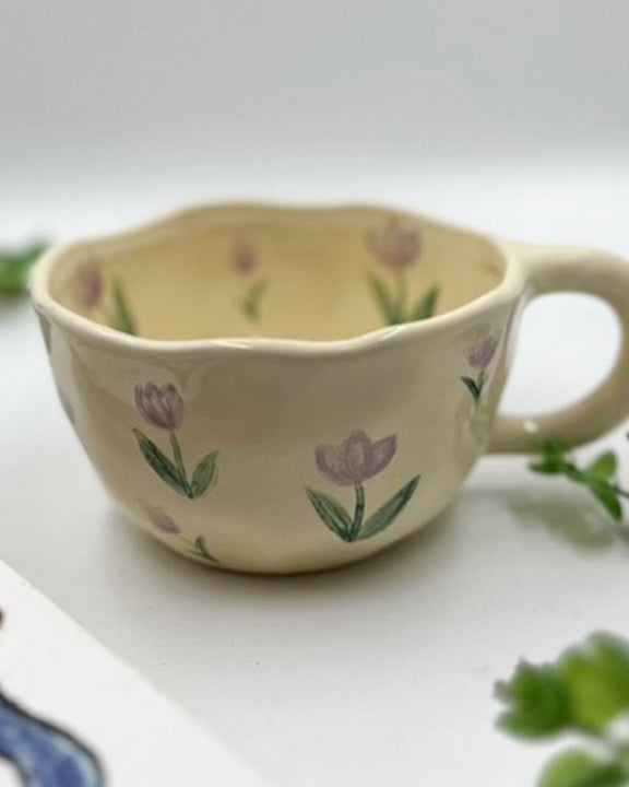 Ivory - Floral Ceramic Tulip Mug - Chow's Stories - Printfresh