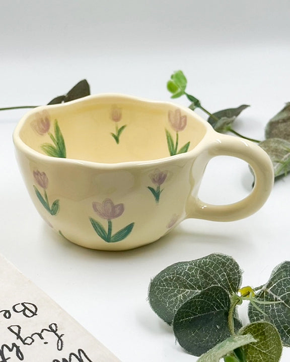 Ivory - Floral Ceramic Tulip Mug - Chow's Stories - Printfresh