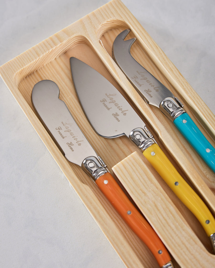 Multi - Laguiole 3-Piece Jewel Colored Cheese Knife Set - French Home - Printfresh