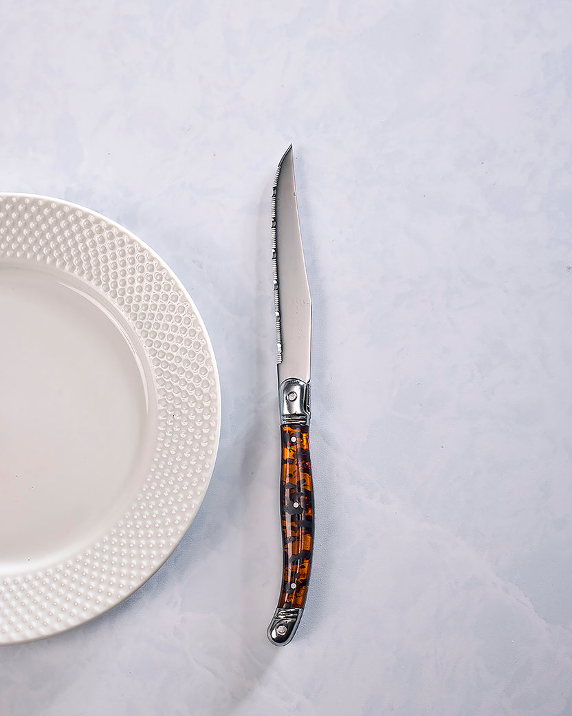 Silver - Laguiole Connoisseur 4-Piece Tortoise Steak Knife Set - French Home
