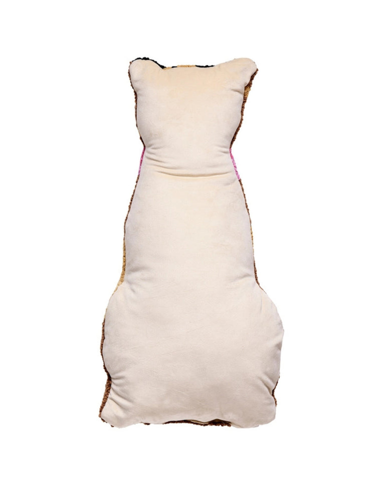 Back view of the leopard-shaped pillow with a plain light cream backing.