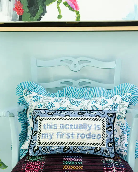 Light Blue Combo - First Rodeo Needlepoint Pillow - Furbish - Printfresh