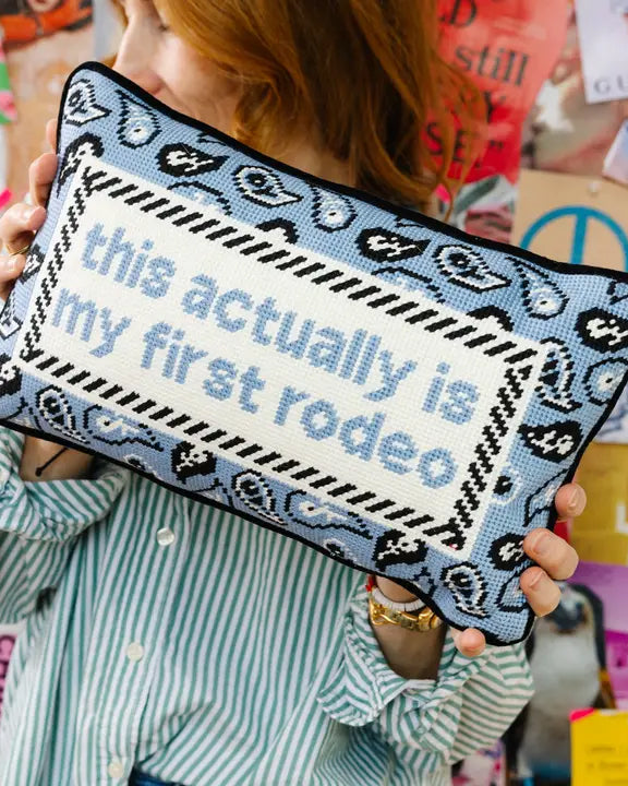 Light Blue Combo - First Rodeo Needlepoint Pillow - Furbish - Printfresh