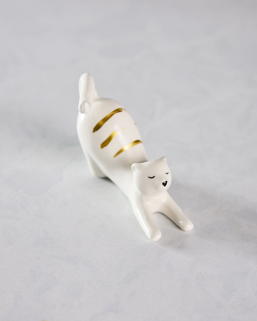 White Combo - Ceramic Stretching Cat Ring Holder - Lisa Angel - Printfresh