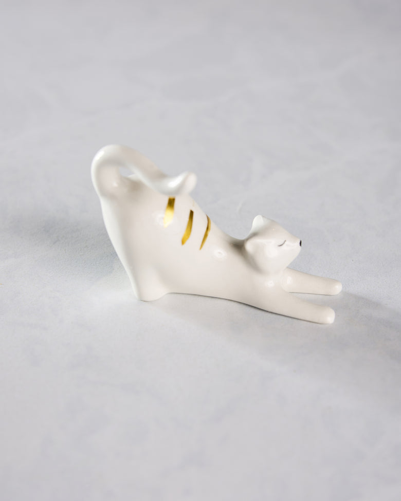 White Combo - Ceramic Stretching Cat Ring Holder - Lisa Angel - Printfresh
