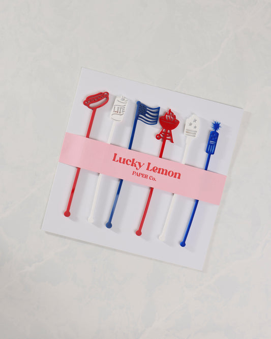 Red/White/Blue - July 4th Stir Stick Set - Lucky Lemon Paper Co