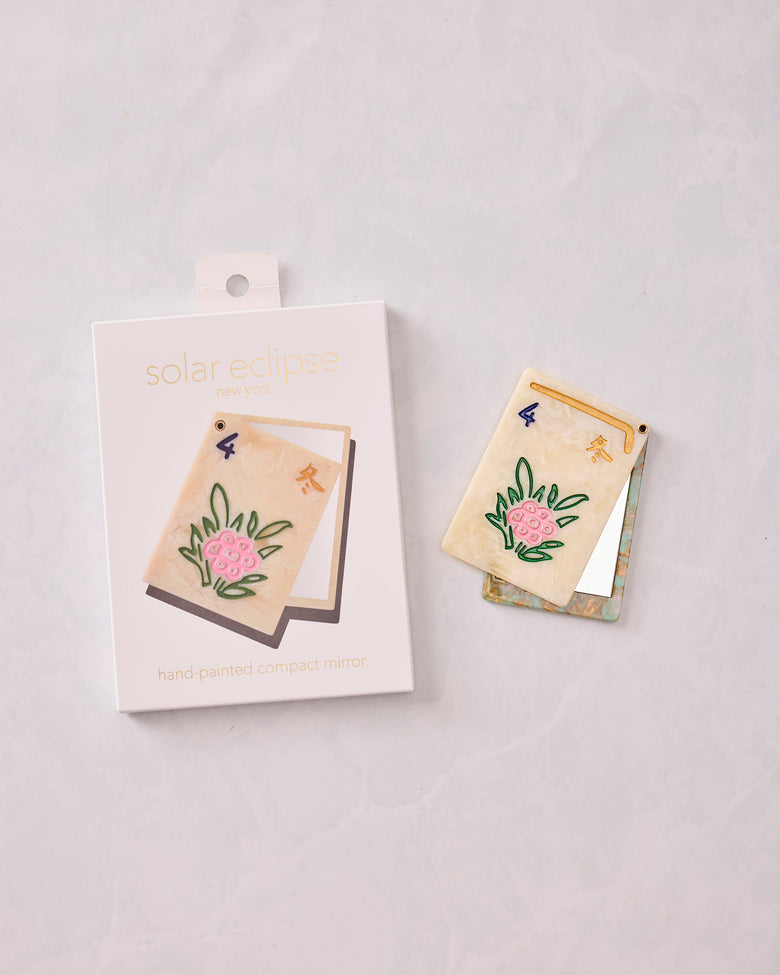 Ivory Combo - Hand Painted Flower Mahjong Compact Mirror - Solar Eclipse - Printfresh