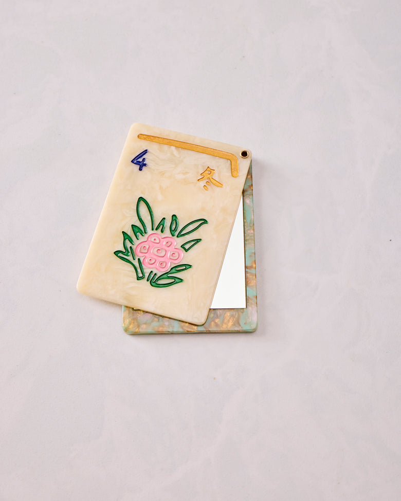 Ivory Combo - Hand Painted Flower Mahjong Compact Mirror - Solar Eclipse - Printfresh