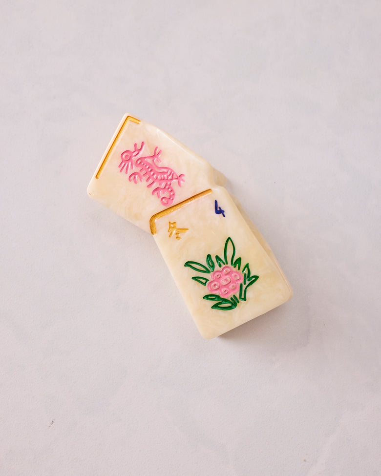 Ivory Combo - Hand Painted Mini Flower Mahjong Claw Clip - Solar Eclipse - Printfresh