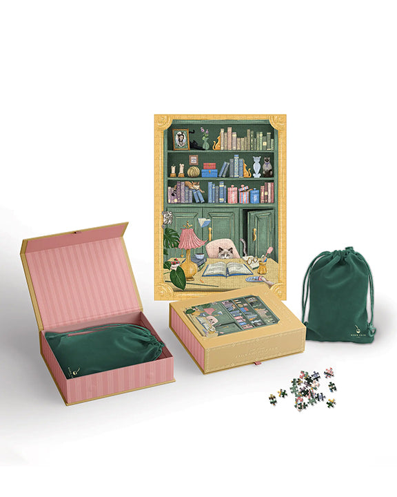 Multi - Cat Library 500 Piece Puzzle - Good Juju Ink - Printfresh