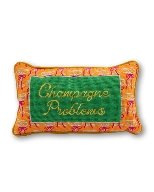 Multi - Champagne Problems Needlepoint Pillow - Furbish Studio