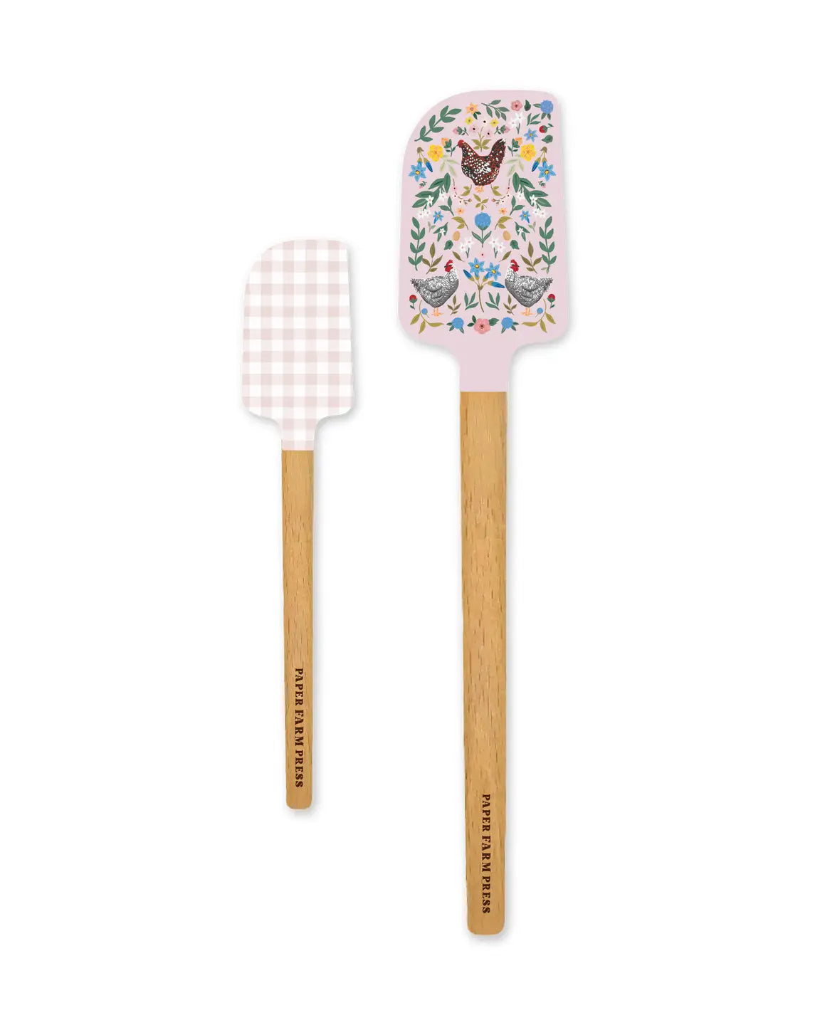 Multi - Chicken & Flowers Silicone Kitchen Spatulas - Set of 2 - Paper Farm Press - Printfresh