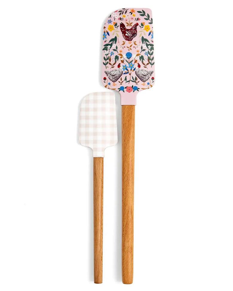 Multi - Chicken & Flowers Silicone Kitchen Spatulas - Set of 2 - Paper Farm Press - Printfresh