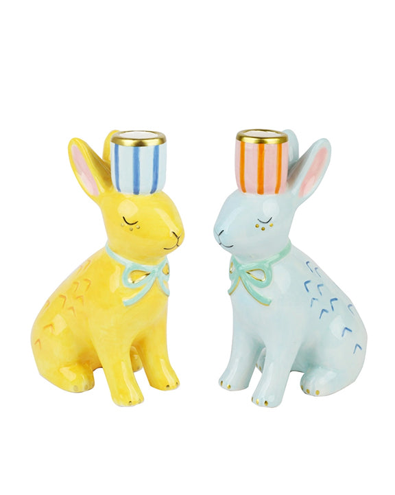 Multi - Hand Painted Ceramic Bunnies Candle - Talking Tables USA - Printfresh