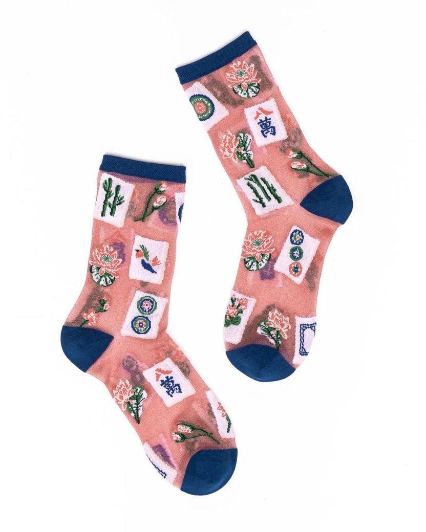 Multi - Mahjong Sheer Shimmer Crew Sock - Sock Candy