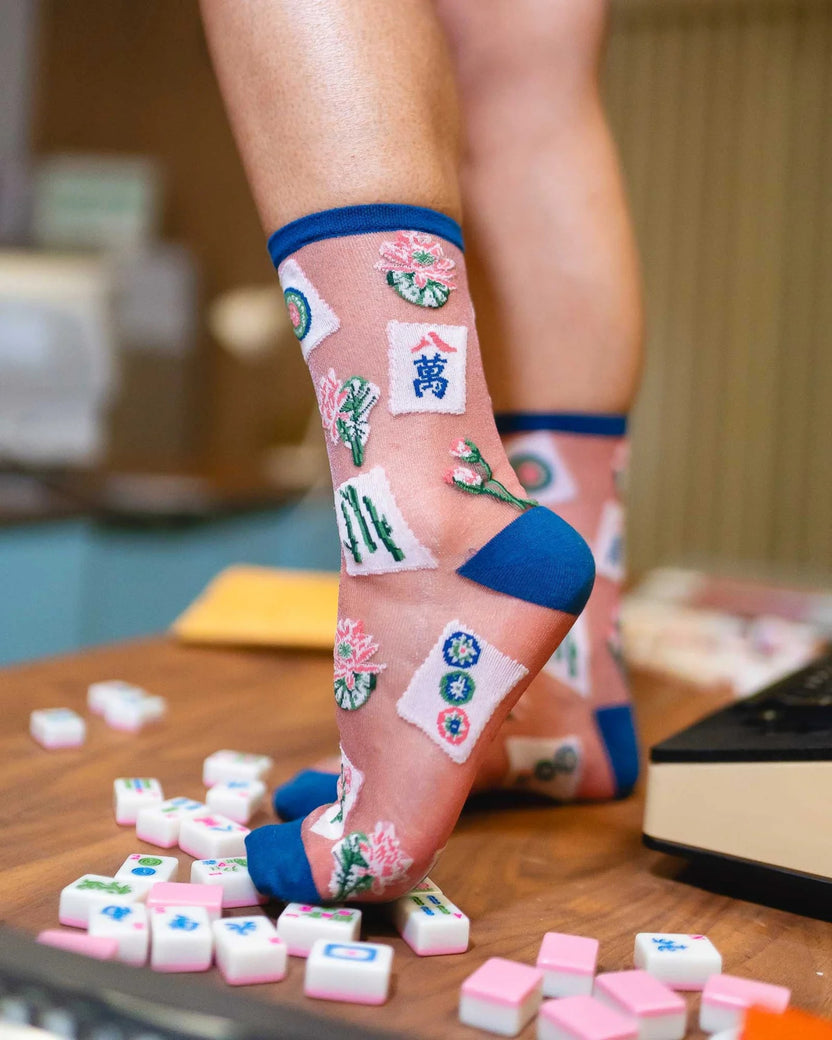 Multi - Mahjong Sheer Shimmer Crew Sock - Sock Candy