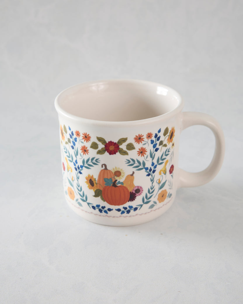 Orange Combo - Pumpkin Folk Floral Fall Ceramic Mug - Paper Farm Press