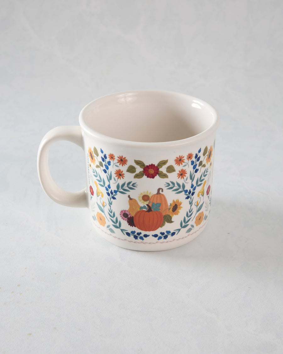 Orange Combo - Pumpkin Folk Floral Fall Ceramic Mug - Paper Farm Press