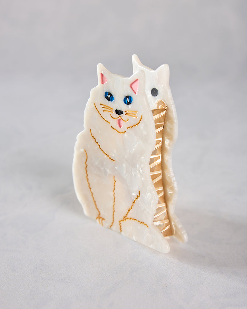 White - Hand Painted Persian Cat Claw Hair Clip - Solar Eclipse