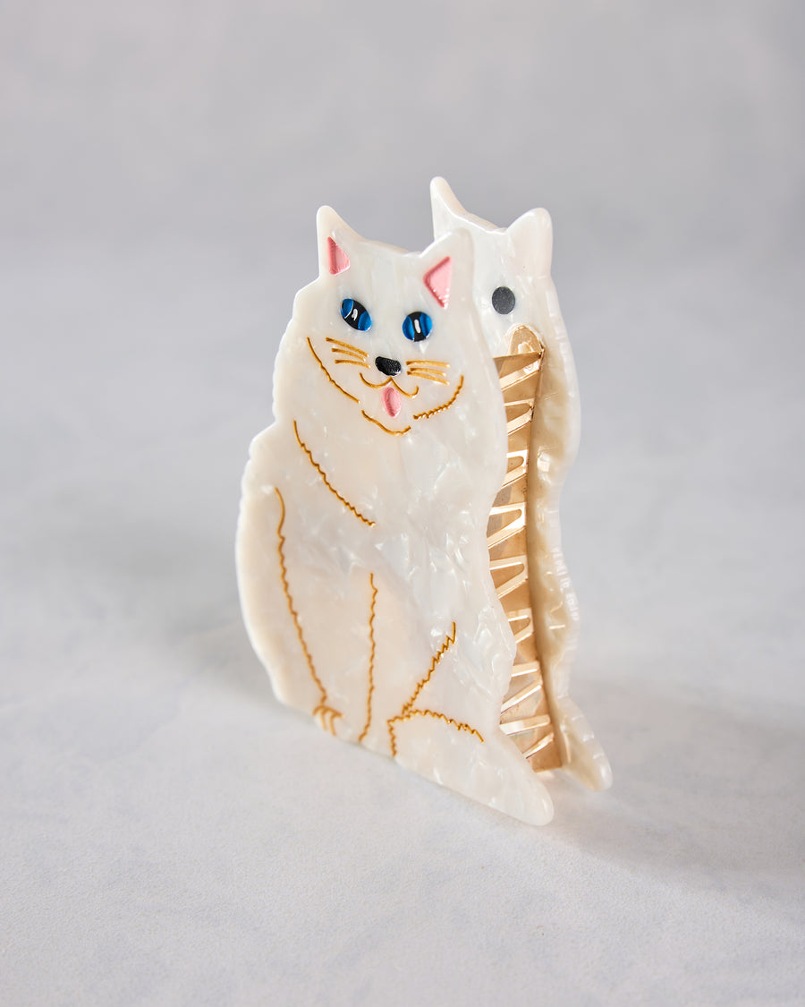 White - Hand Painted Persian Cat Claw Hair Clip - Solar Eclipse