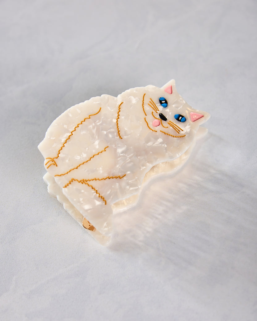 White - Hand Painted Persian Cat Claw Hair Clip - Solar Eclipse