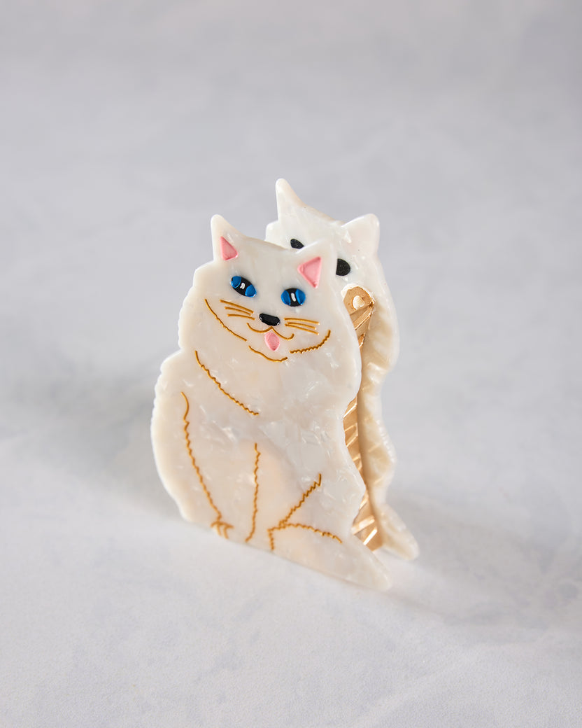 White - Hand Painted Persian Cat Claw Hair Clip - Solar Eclipse
