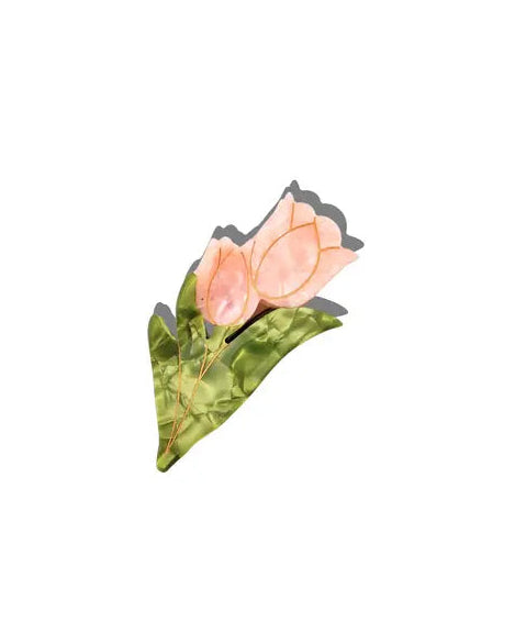 Pink Combo - Hand Painted Vintage Tulips Claw Hair Clip - Solar Eclipse - Printfresh
