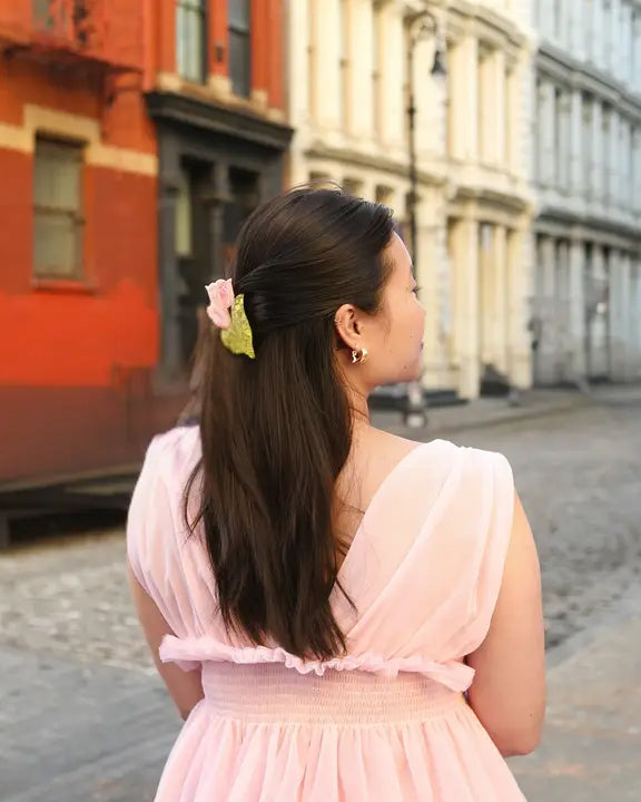 Pink Combo - Hand Painted Vintage Tulips Claw Hair Clip - Solar Eclipse - Printfresh