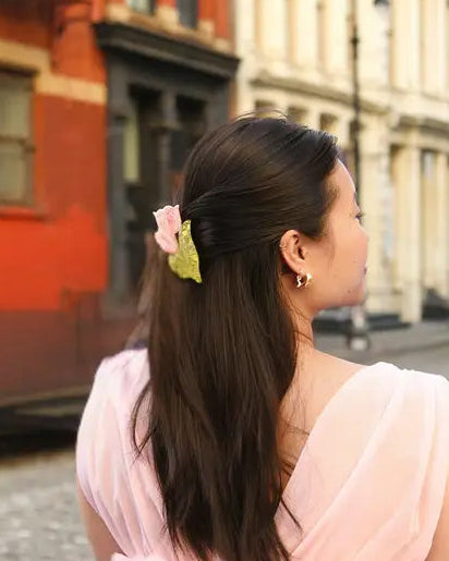 Pink Combo - Hand Painted Vintage Tulips Claw Hair Clip - Solar Eclipse - Printfresh