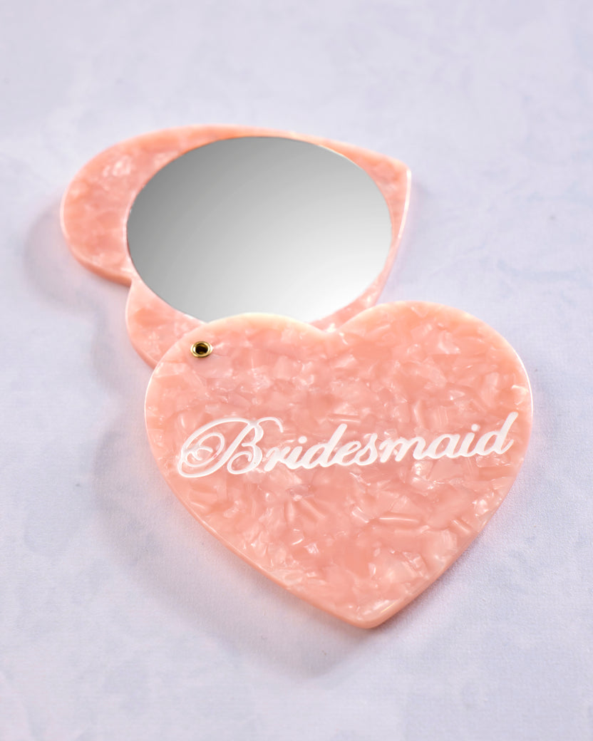 Pink Combo - Hand Painted Bridesmaid Heart Compact Mirror - Solar Eclipse