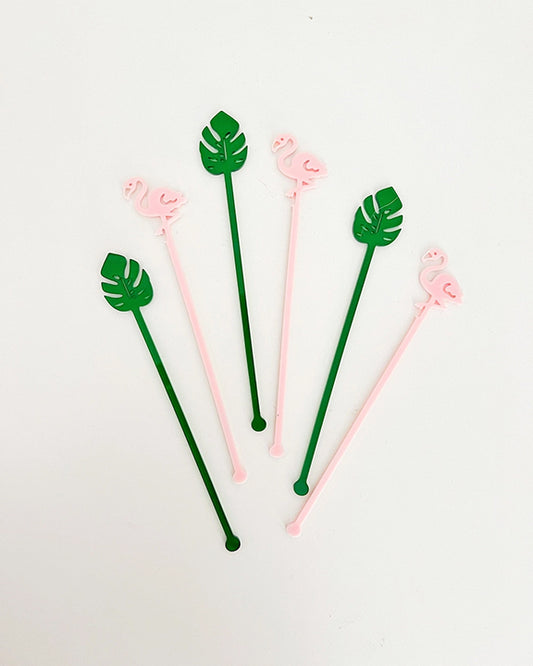 Pink/Green - Palm and Flamingo Stir Stick Set - Lucky Lemon Paper Co - Printfresh