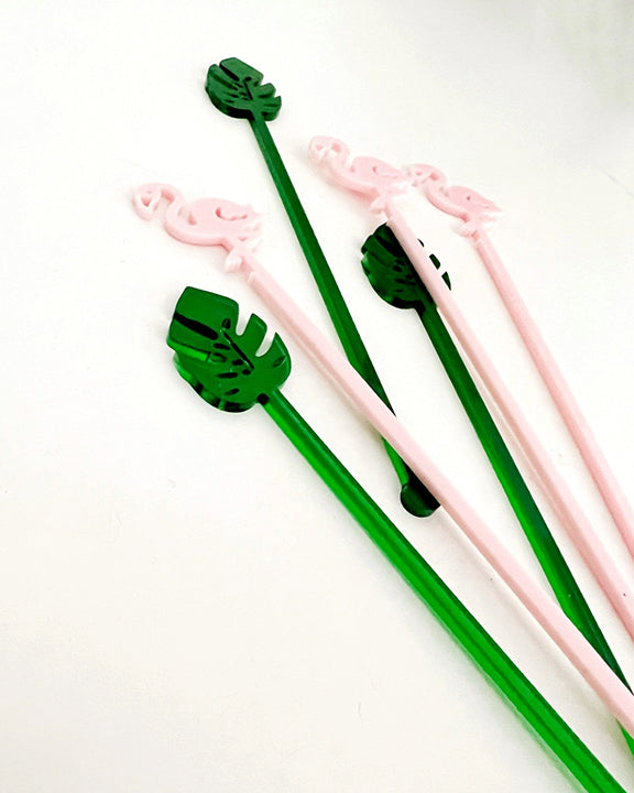 Pink/Green - Palm and Flamingo Stir Stick Set - Lucky Lemon Paper Co - Printfresh