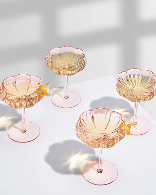 Pink  - Pink Flower Coupe Set - The Wine Savant - Printfresh