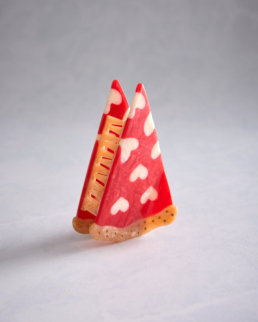 Red Heart Combo - Hand Painted Pizza Claw Hair Clip - Solar Eclipse - Printfresh