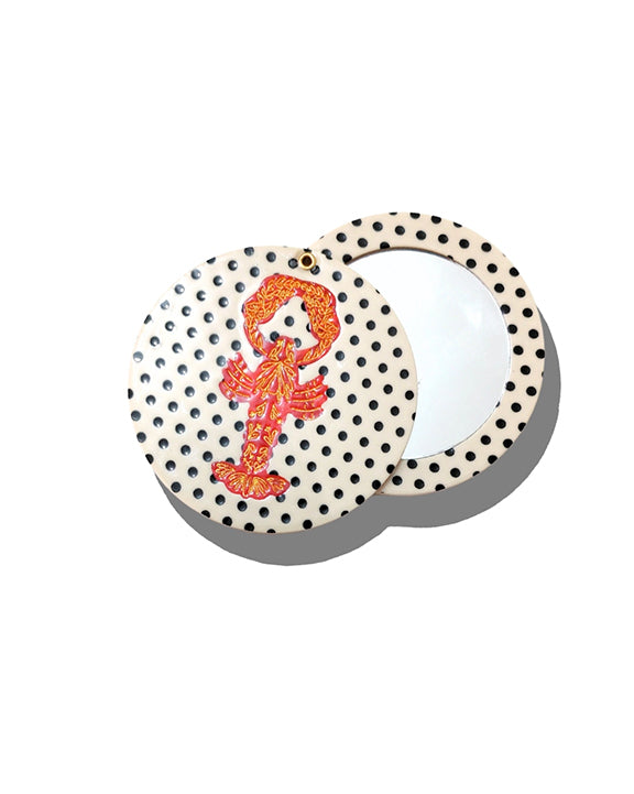 Polka Dot Combo - Hand Painted Lobster Compact Mirror - Solar Eclipse - Printfresh