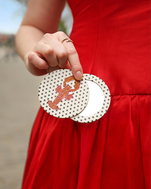 Polka Dot Combo - Hand Painted Lobster Compact Mirror - Solar Eclipse - Printfresh