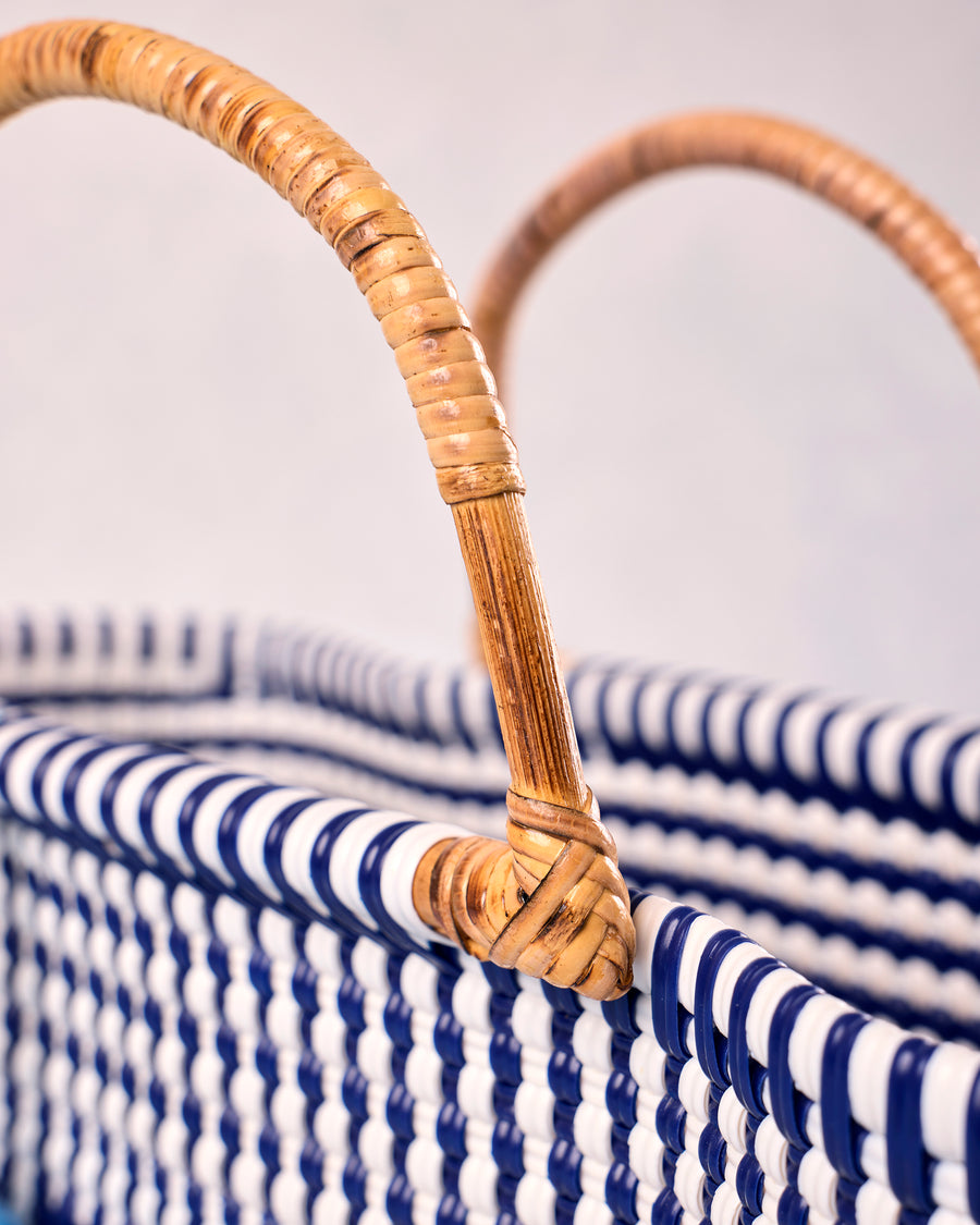 Navy & White - Bamboo Preppy Tile Navy & White Citron Tote - Squeeze de Citron - Printfresh