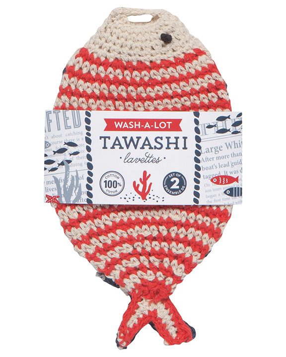Red/Blue - Little Fish Tawashi Crocheted Dishclothes Set of 2 - Now Designs by Danica - Printfresh