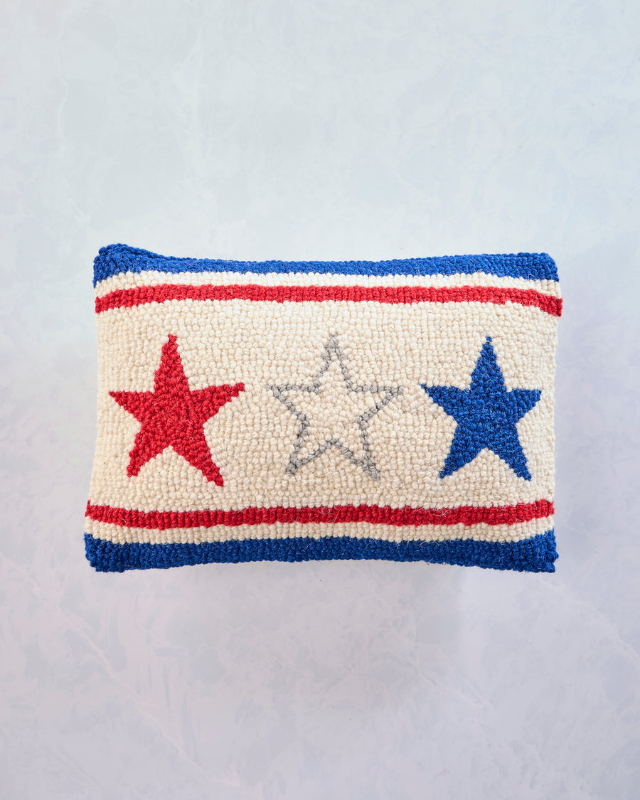 Red/White/Blue - Americana Stars USA Hook Pillow - Peking Handicraft