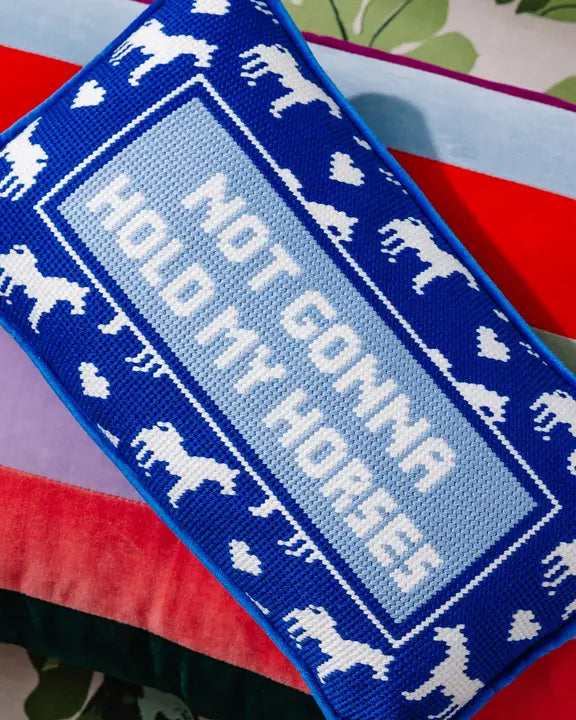 Royal Blue Combo - Hold My Horses Needlepoint Pillow - Furbish - Printfresh