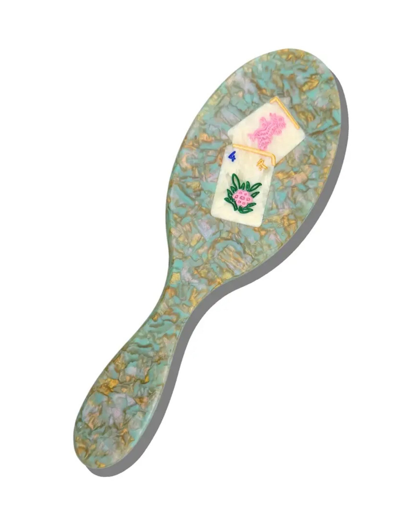 Seafoam Combo - Hand Painted Flower Mahjong Amazing Hair Day Brush - Solar Eclipse - Printfresh